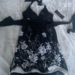 Black and white floral party dress - HKR